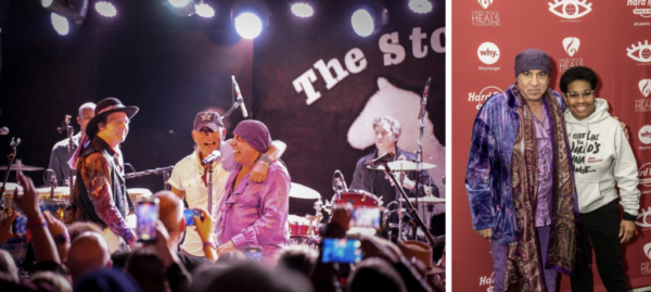 L: Marc Ribler, Bruce Springsteen & Stevie Van Zandt - Photo Credit: Melissa Lawlor. R: Stevie Van Zandt & Jenique Jones (WhyHunger) - Photo Credit: Teresa Pyskaty for WhyHunger