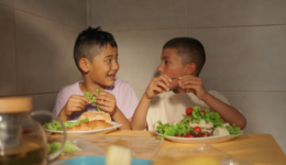 Kids eating salad