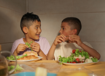 Kids eating salad
