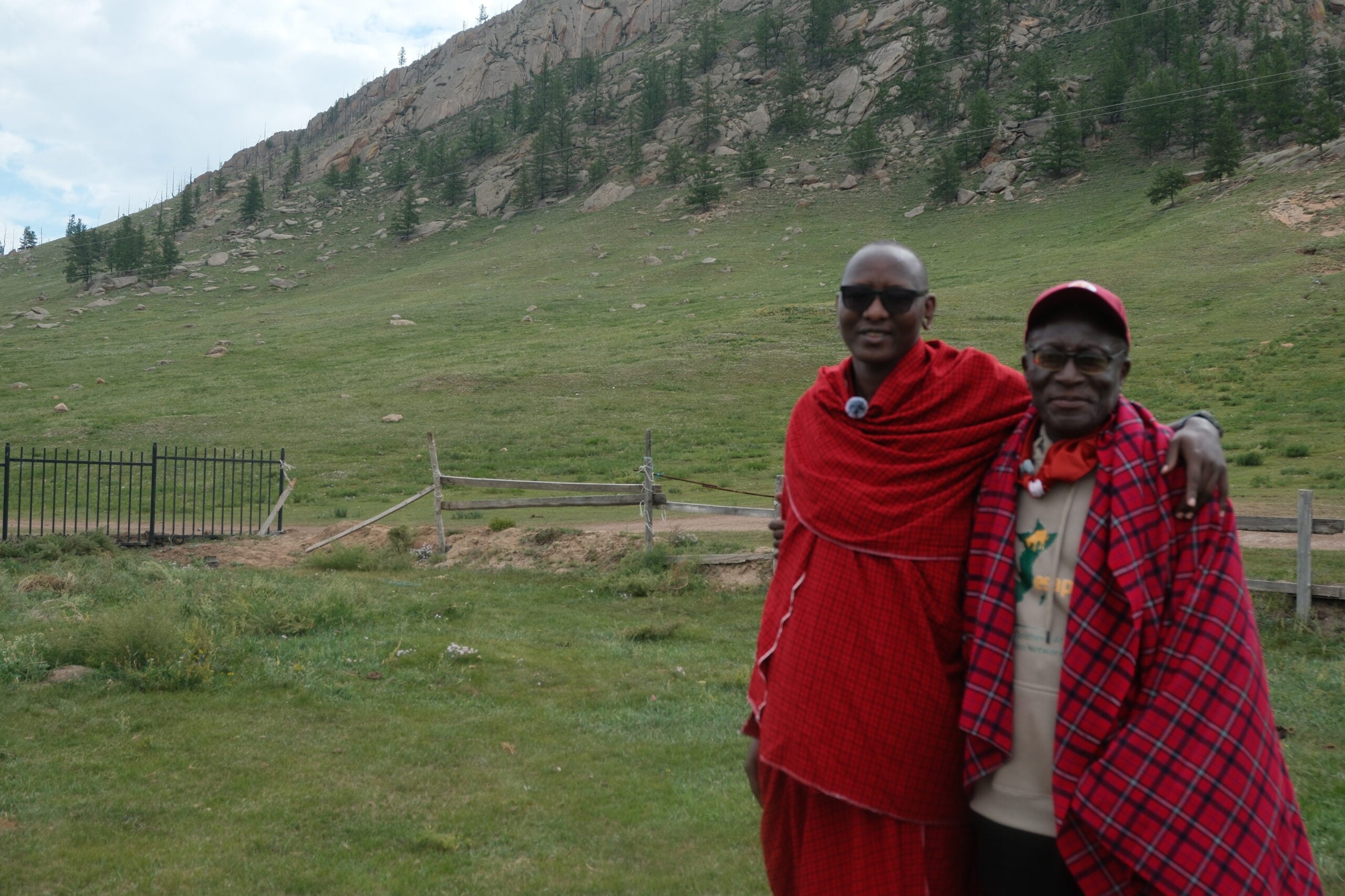 Isaya Oolepose Laizar (L) and interpreter, Benjamin (R), At WAMIP’s basecamp in Gorkhi-Terelj. Photo Credit: Melanie Marques